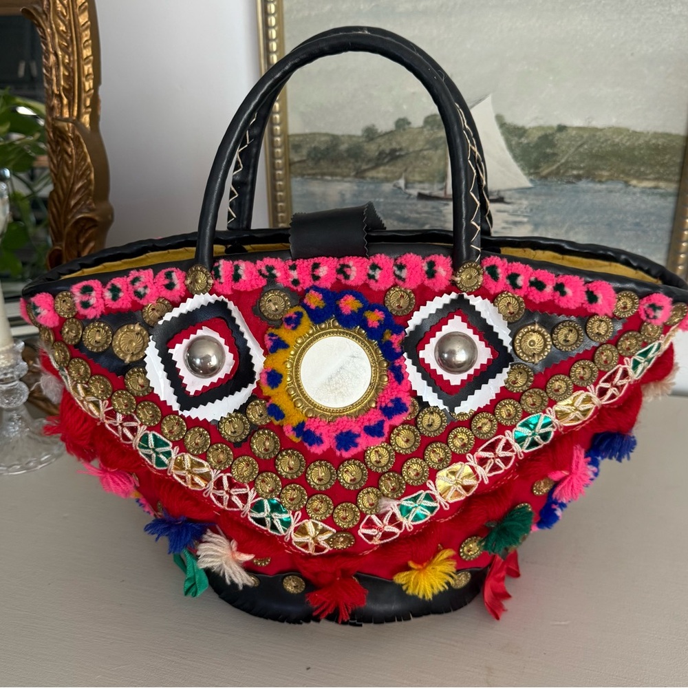 Vintage Sicilian Straw Bright Colorful tassel multicolor Boho bag